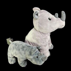 Two Rhino Rhinoceros Plush Stuffed Animals Lot Gray‎ Toys Gund and Kohls Cares